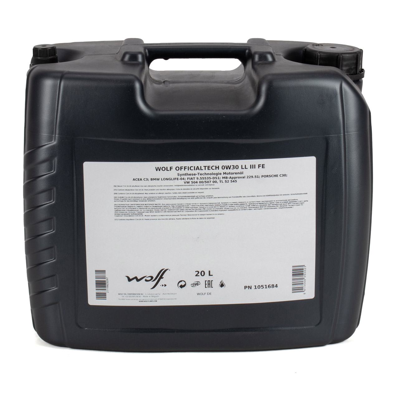 20L 20 Liter WOLF OFFICIALTECH 0W30 LL III FE Motoröl Öl BMW LL-04 MB 229.51 VW 504/507.00