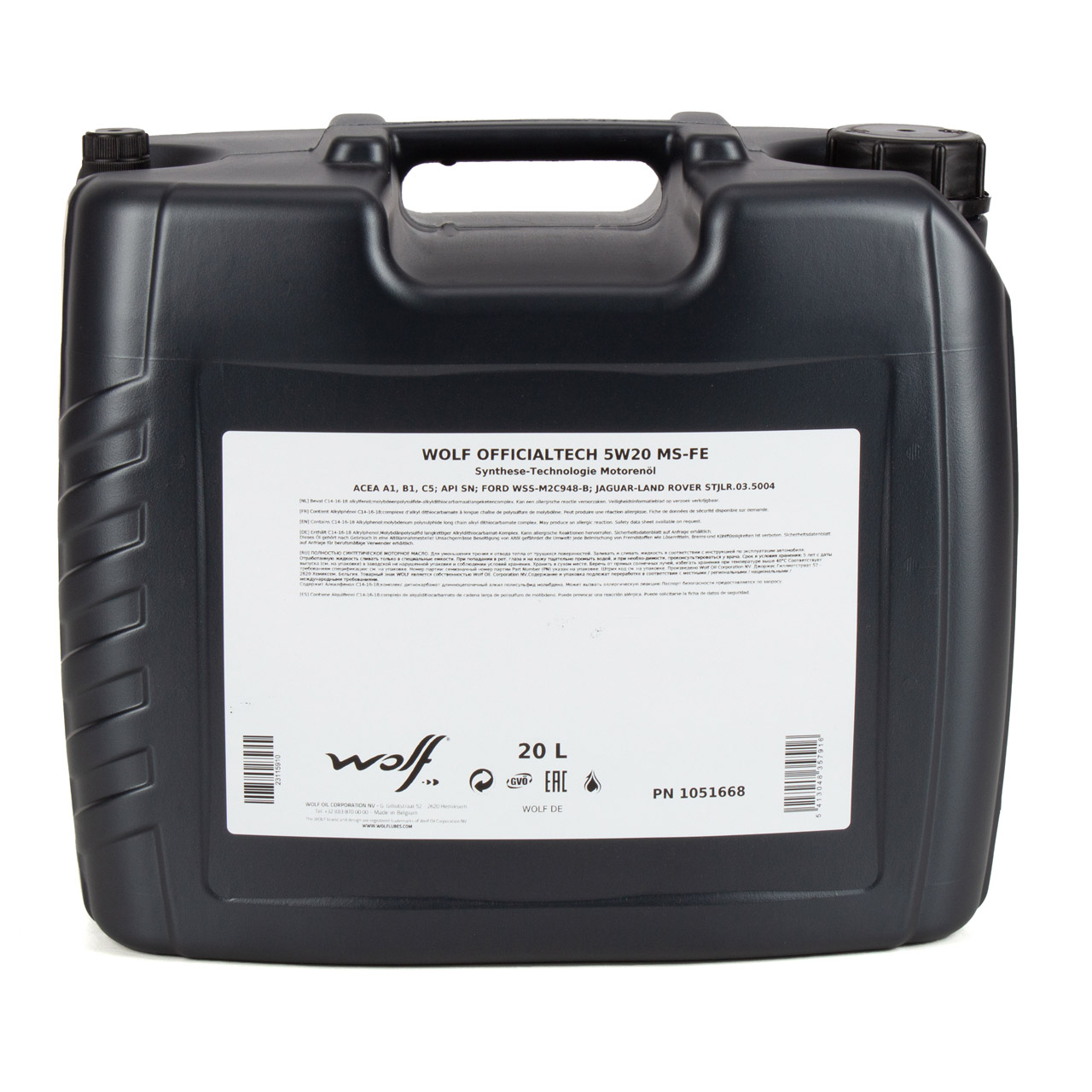 20L 20 Liter WOLF OFFICIALTECH 5W20 MS-FE Motoröl Öl ACEA A1/B1-12 C5 FORD WSS-M2C948-A/B