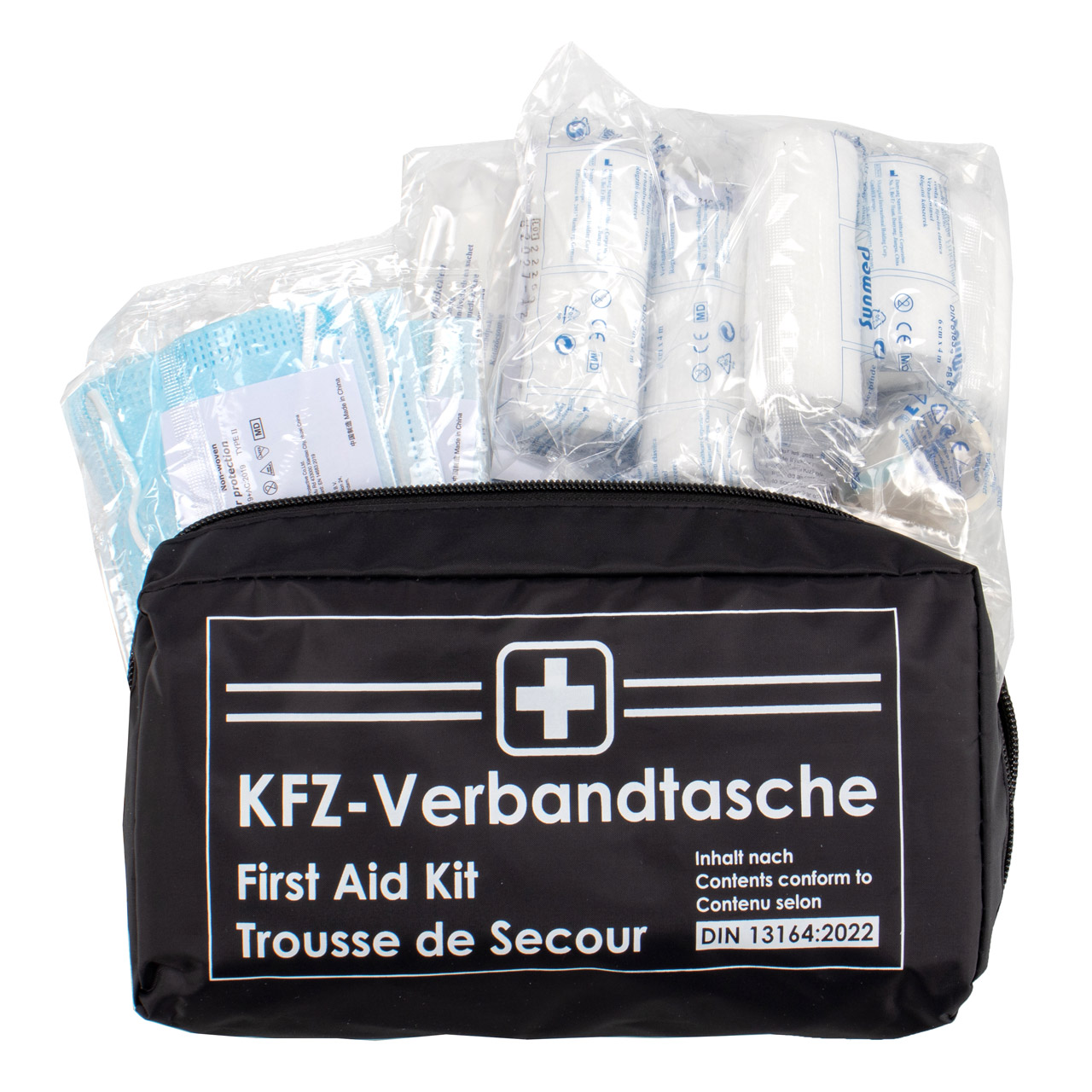 AUTO PKW KFZ Verbandtasche Verbandkasten Erste-Hilfe SCHWARZ DIN13164-2022 (MHD 07.2028)