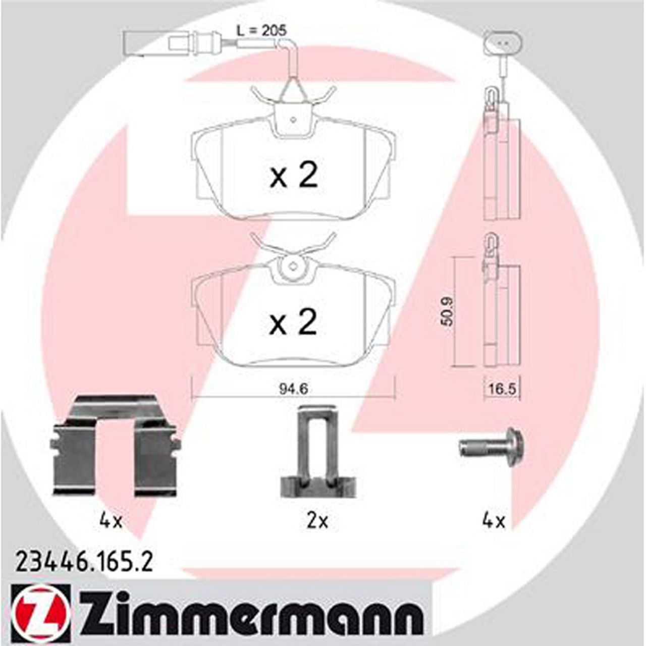 ZIMMERMANN Bremsbeläge + Wako für FORD GALAXY SEAT ALHAMBRA VW SHARAN T4 hinten