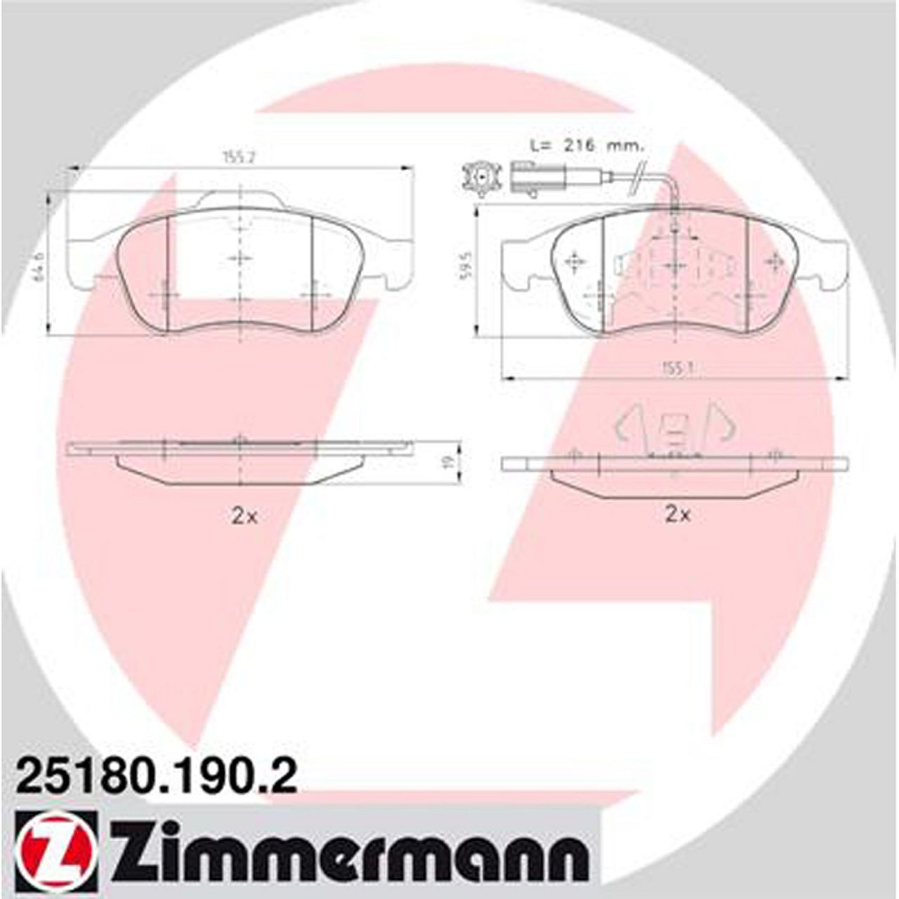 ZIMMERMANN Bremsbeläge + Warnkontaktsensor ALFA ROMEO Giulietta (940_) vorne 77365355