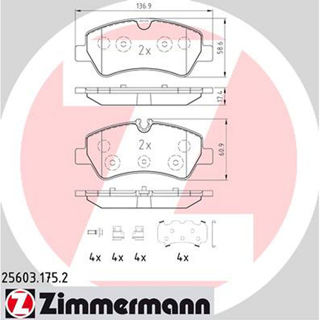 ZIMMERMANN Bremsbeläge Bremsklötze FORD Tourneo / Transit Custom V362 V363 hinten