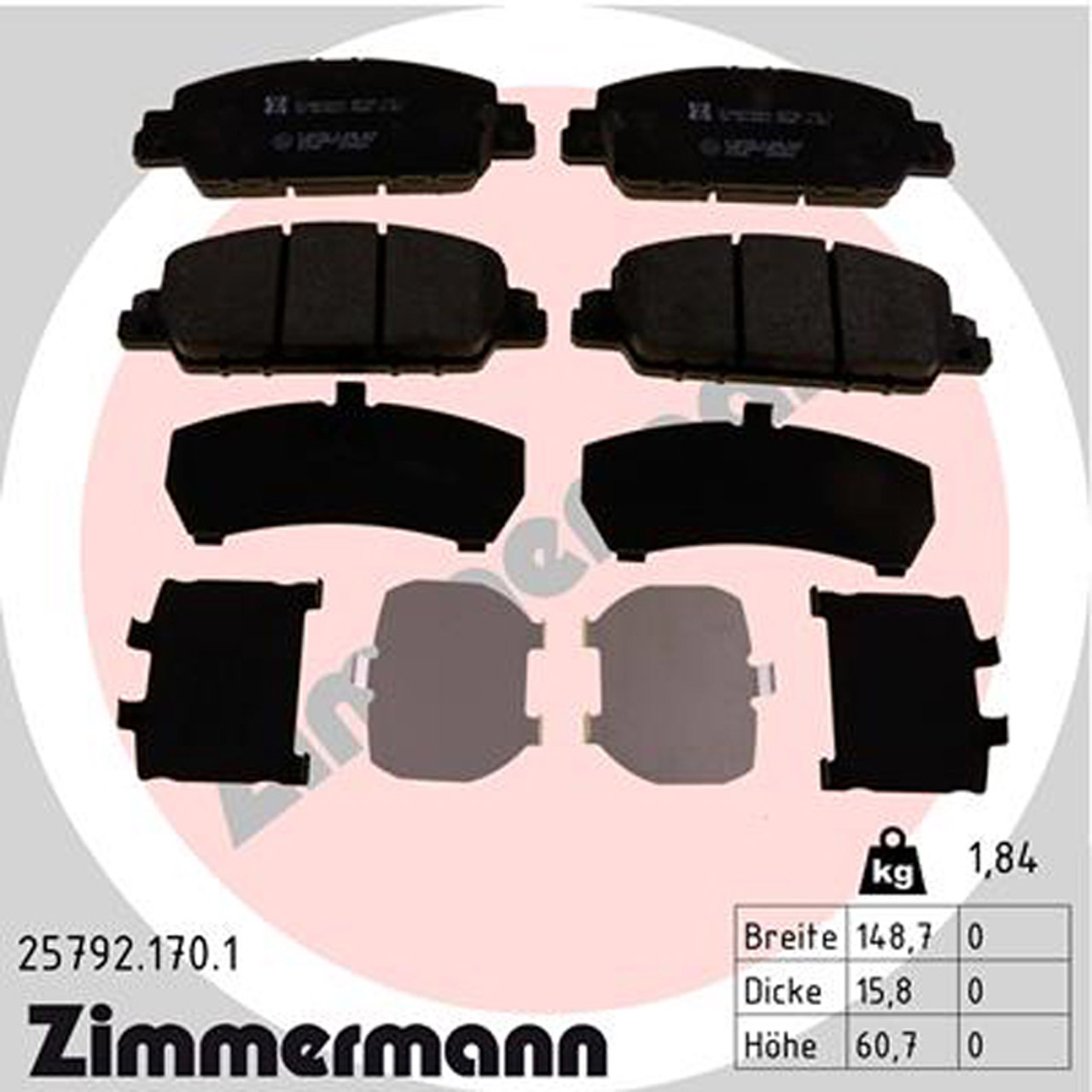ZIMMERMANN Bremsbeläge für HONDA HR-V (RU) 1.5 130 PS + 1.6 i-DTEC 120 PS vorne