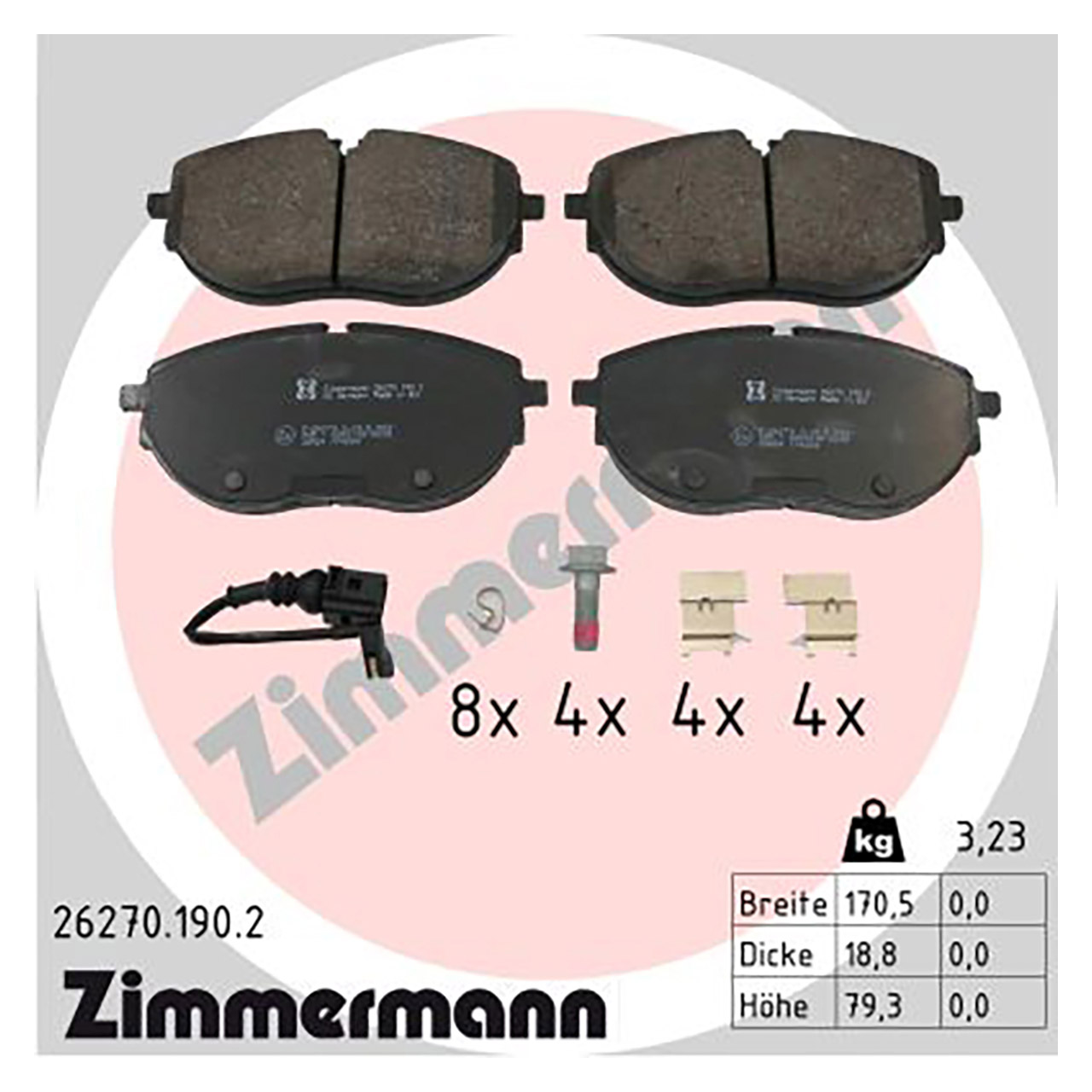 ZIMMERMANN Bremsbeläge + Sensor VW Multivan Transporter T6 PR-2E4 ab 10.2019 vorne