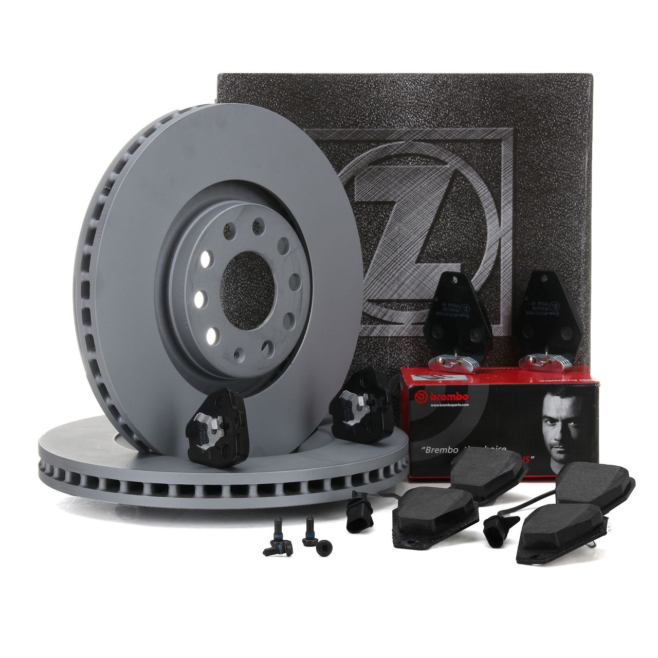 ZIMMERMANN Bremsscheiben + BREMBO Bremsbeläge + Wako AUDI S4 (B5) A6 (C5) PR-1LX vorne