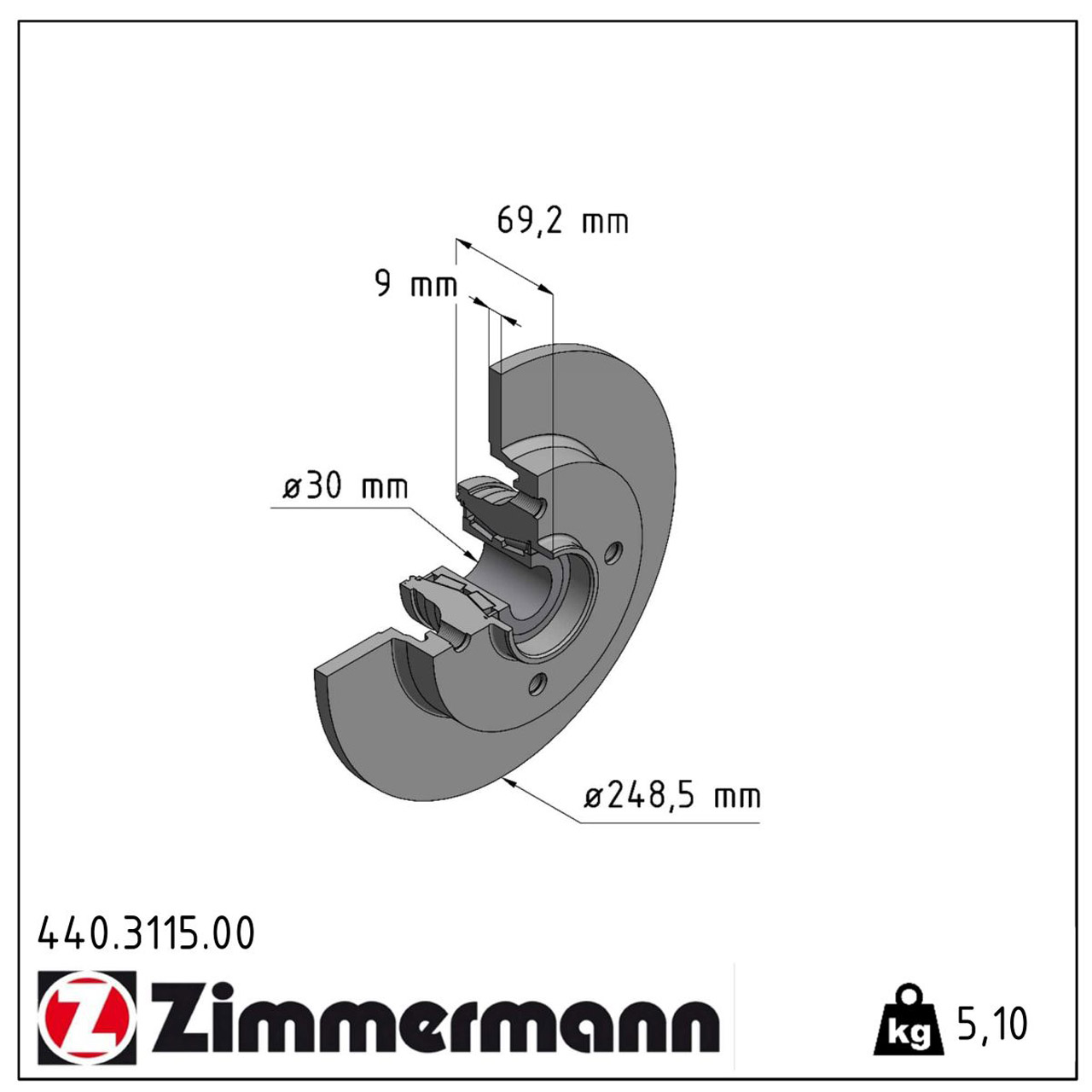 ZIMMERMANN Bremsscheiben + Radlager Satz CITROEN C3 II III PEUGEOT 207 208 I 307 hinten