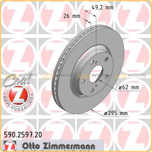 ZIMMERMANN Bremsscheiben Satz für Toyota Avensis 1.6 1.8 2.0 2.0/2.2D-4D vorne