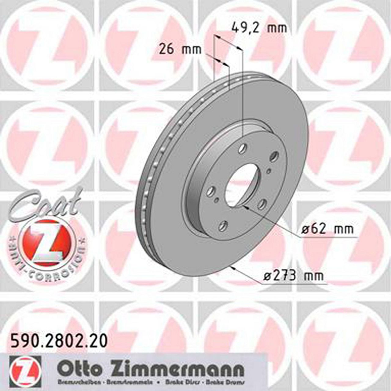 ZIMMERMANN Bremsscheiben Satz für Toyota Auris 1.33 1.4 1.6 1.8 1.4D-4D vorne