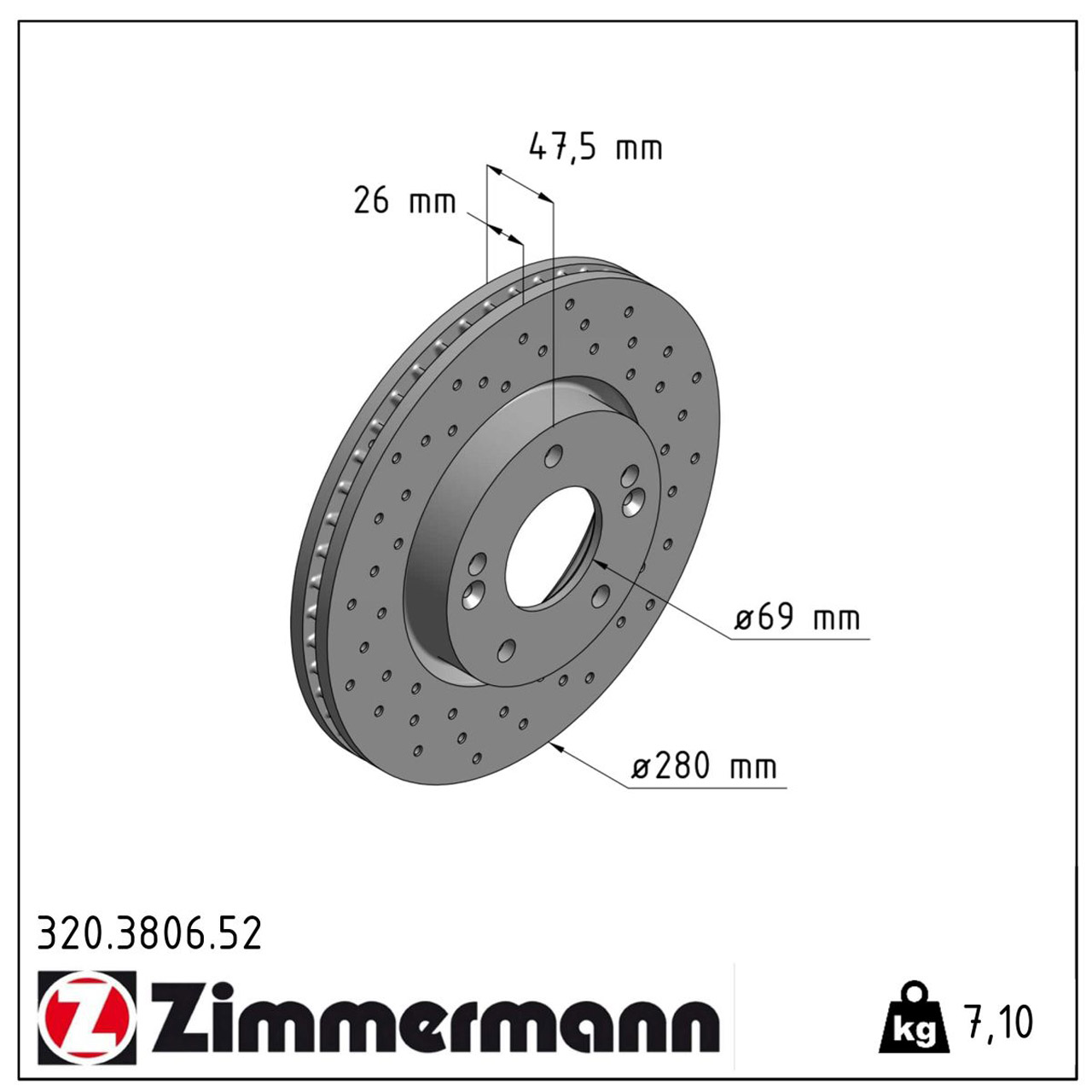 Zimmermann 320.3806.52 SPORT Bremsscheiben Satz HYUNDAI ix20 i30 Sonata 5 6 KIA vorne