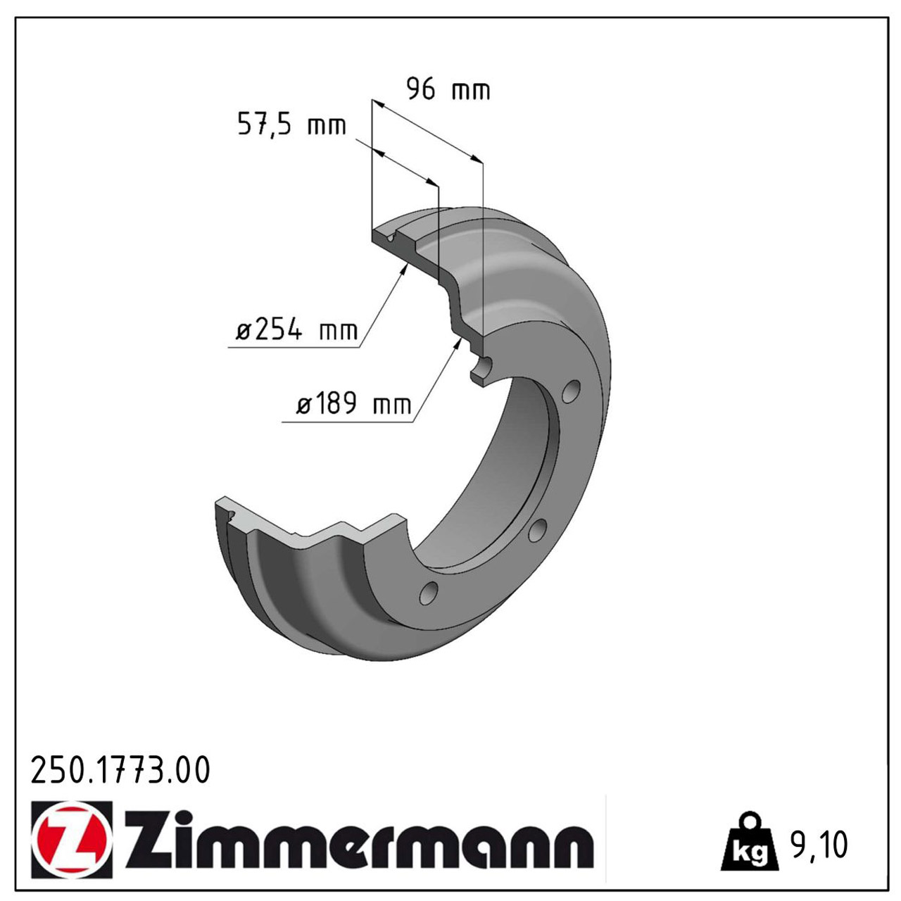 ZIMMERMANN Bremstrommeln Satz FORD Transit / Tourneo mit Einfachbereifung hinten