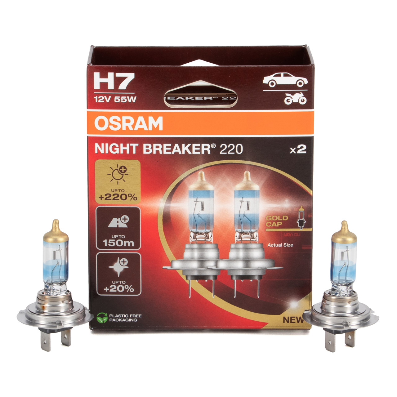 2x OSRAM H7 NIGHT BREAKER 220 Glühlampe 12V 55W PX26d +220% VERSION 2024/2025