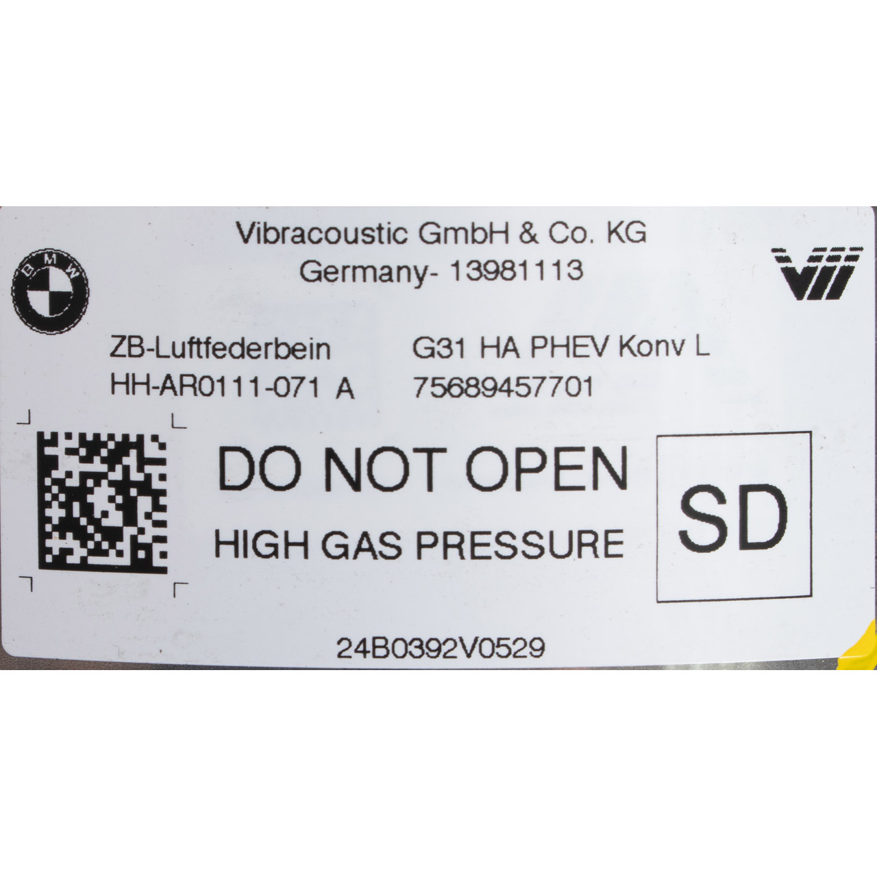 Luftfederbein für BMW 5er G31 520/530e OHNE adap. Fahrwerk hinten links 37106894577