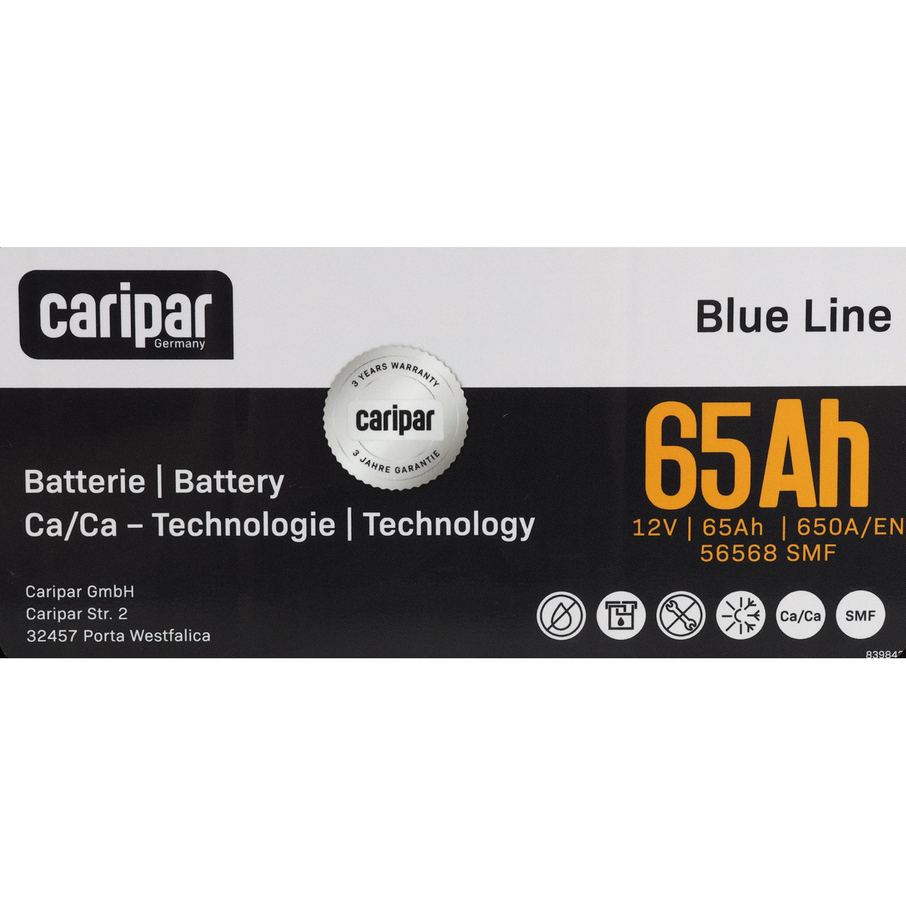 CARIPAR BLUE LINE ASIA PKW KFZ Autobatterie Starterbatterie 12V 65Ah 650A/EN B0