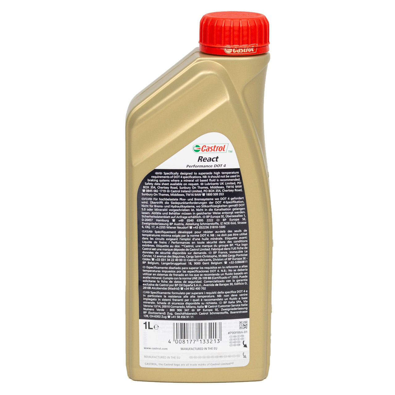 2L 2 Liter CASTROL REACT Performance DOT 4 Bremsflüssigkeit SAE J1703 J1704 FMVSS 116