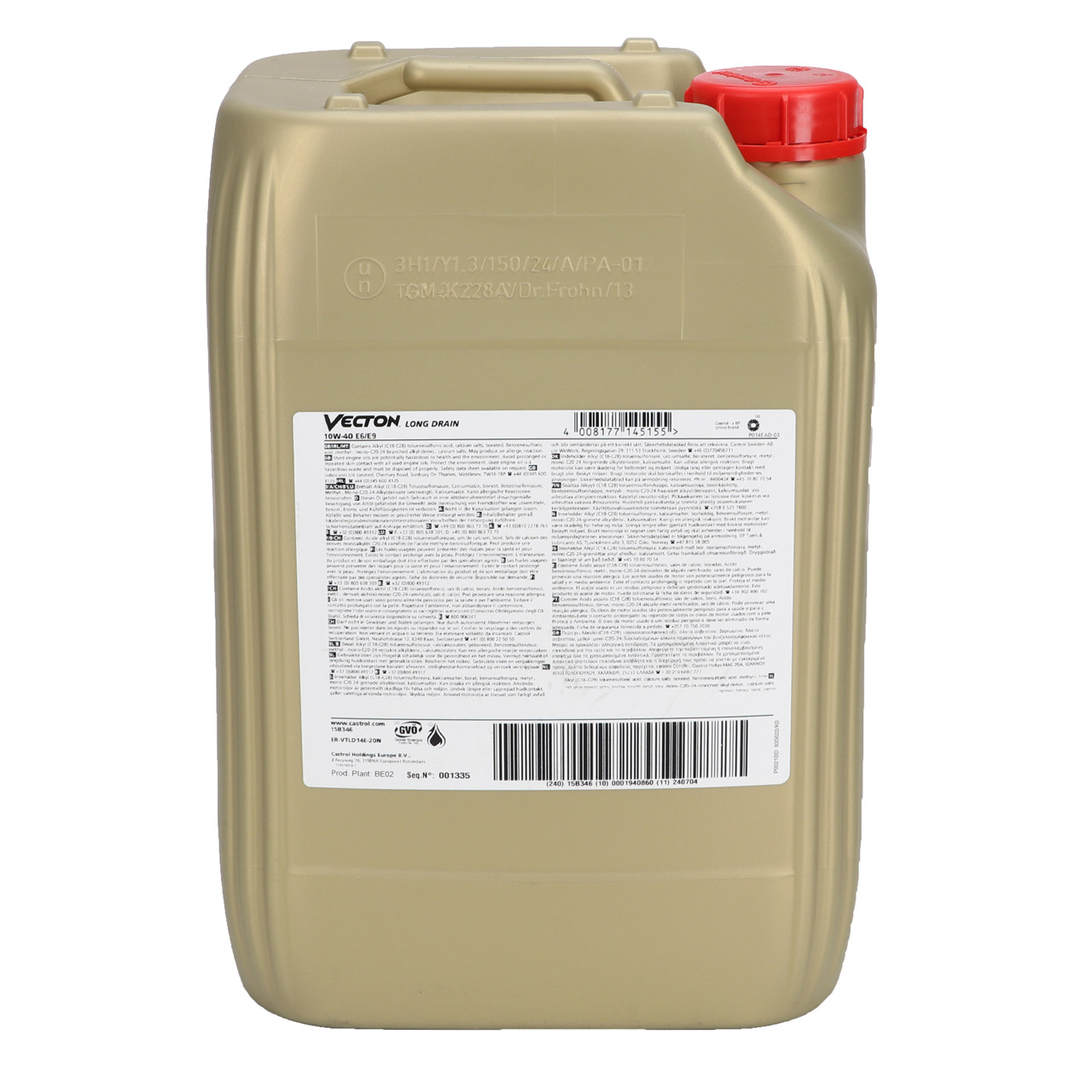 20L 20 Liter CASTROL Motoröl Öl VECTON LONG DRAIN 10W40 E6/E9 MB 228.51 VOLVO VDS-4 15B346