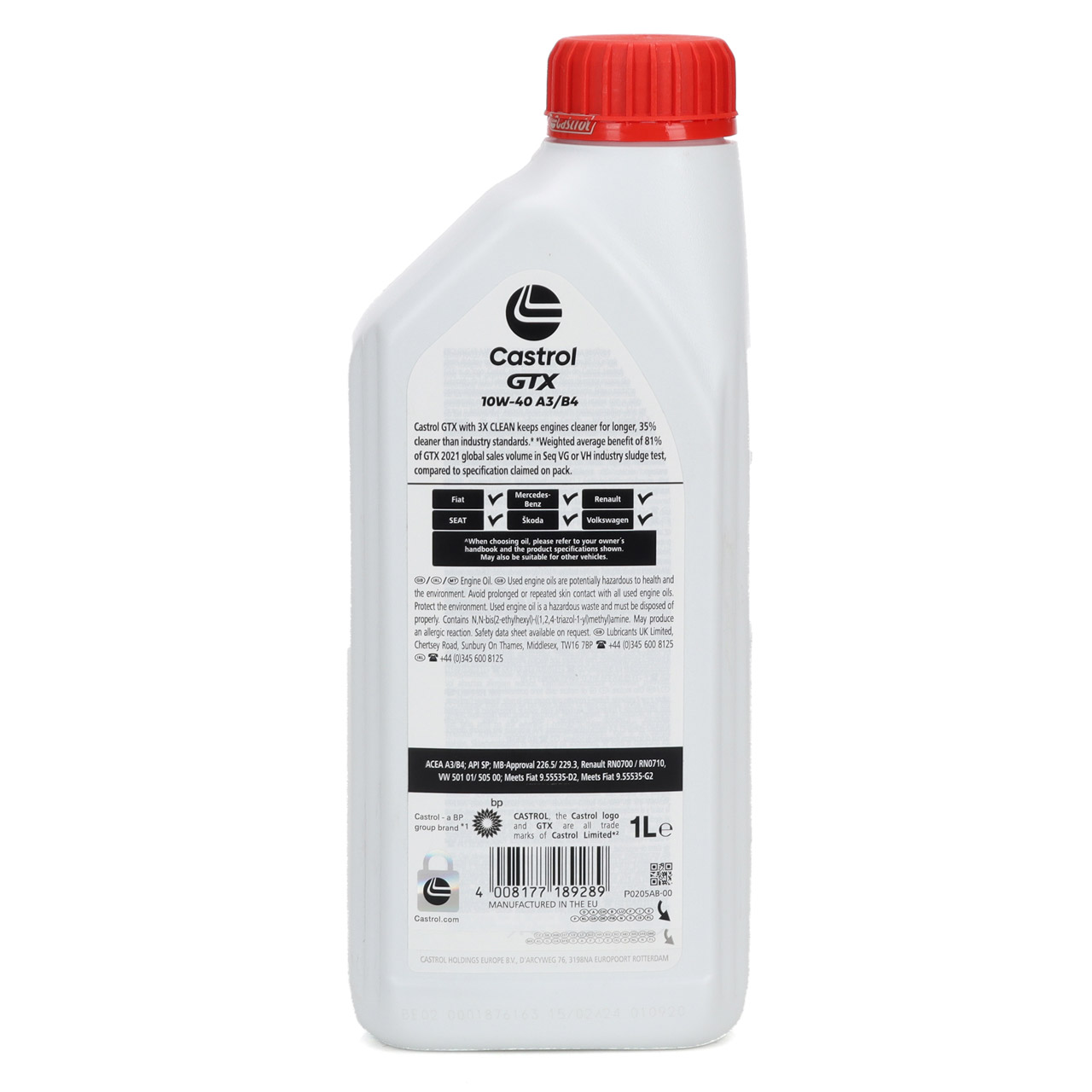 1L 1 Liter CASTROL GTX 10W-40 A3/B4 Motoröl Öl MB 226.5/229.3 RN0700/0710 VW 501.00/505.00