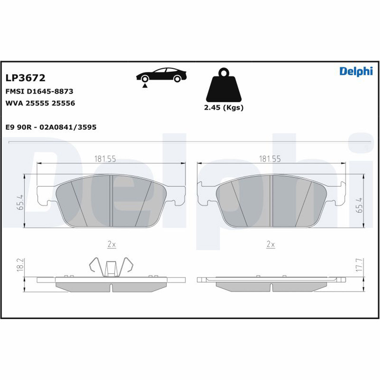 DELPHI LP3672 Bremsbeläge FORD Tourneo / Transit Connect TAXI V408 bis 09.2016 vorne