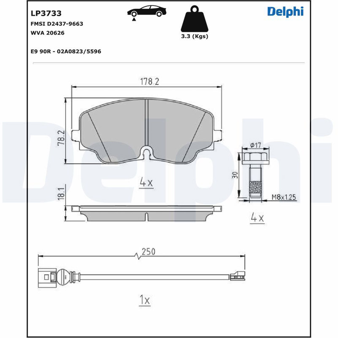 DELPHI LP3733 Bremsbeläge + Warnsensor VW Golf 8 GTI / R Arteon Tiguan R vorne 5WA698151M