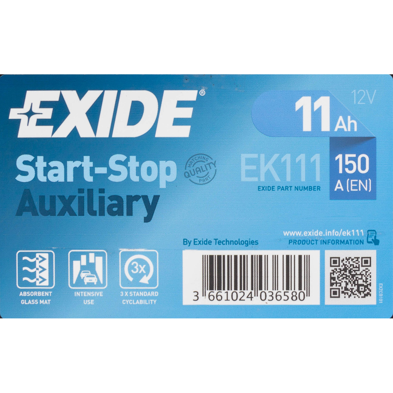 EXIDE EK111 Start-Stop Auxiliary AGM Autobatterie Starterbatterie 12V 11Ah EN150A