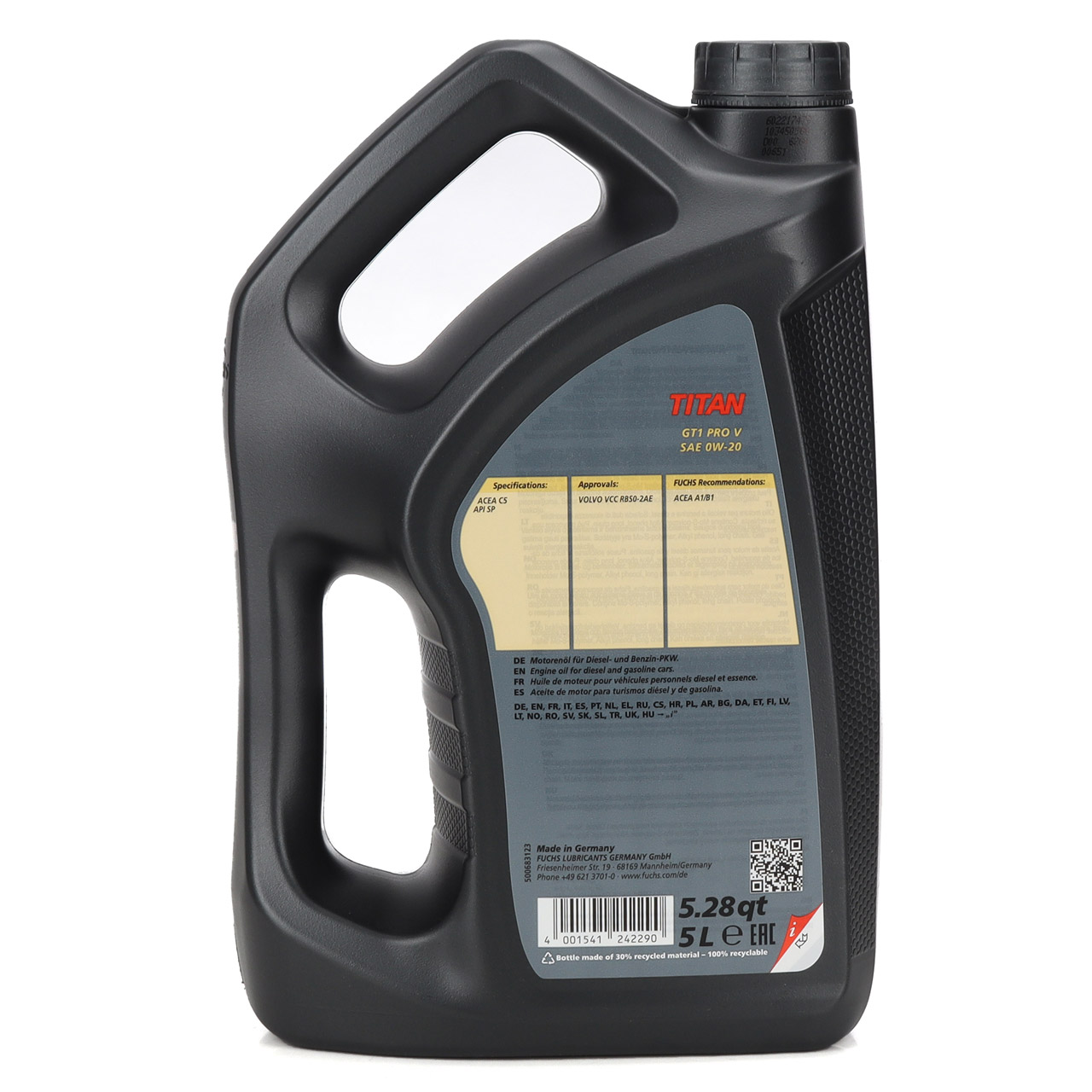 5L 5 Liter FUCHS TITAN GT1 PRO V 0W-20 Motoröl Öl ACEA A1/B1 Volvo VCC RBS0-2AE