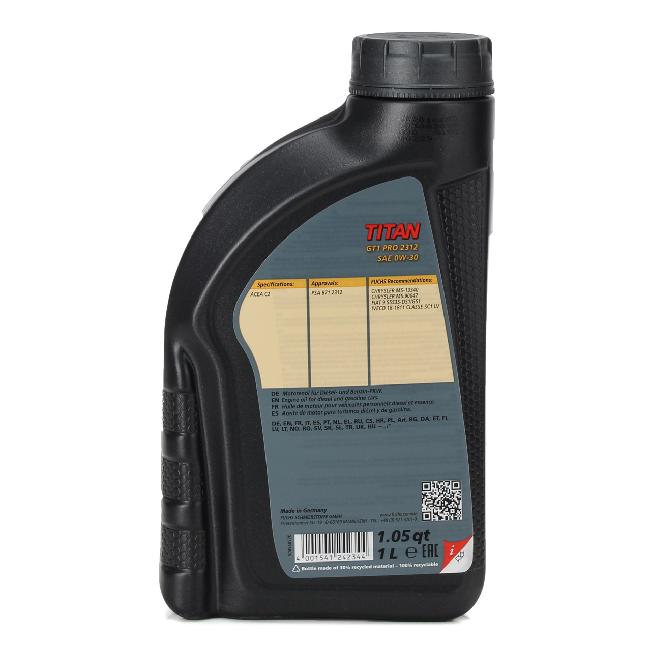 1L 1 Liter FUCHS TITAN GT1 PRO 2312 0W-30 0W30 Motoröl Öl ACEA C2 PSA B71 2312