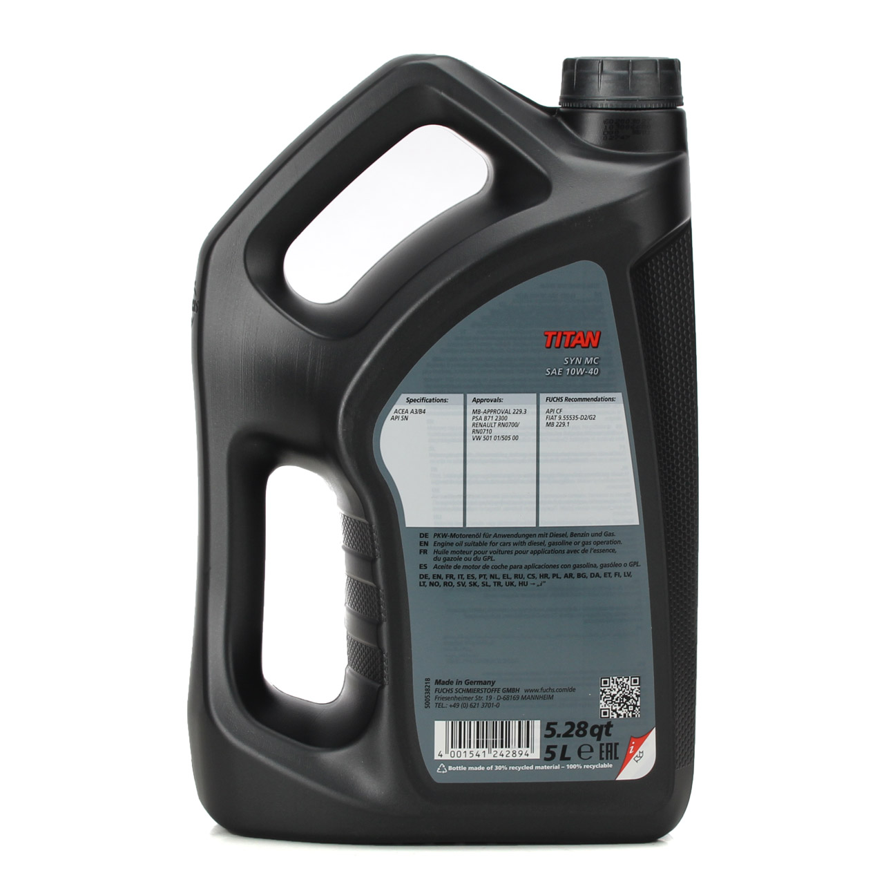 5L 5 Liter FUCHS TITAN SYN MC 10W40 Motoröl ACEA A3/B4 MB 229.3 VW 501.01 505.00