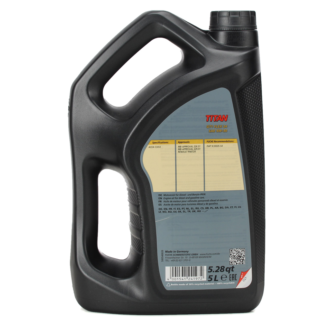 5L 5 Liter FUCHS TITAN GT1 FLEX 34 5W-30 5W30 Motoröl Öl MB 226.51 229.51 RN0720