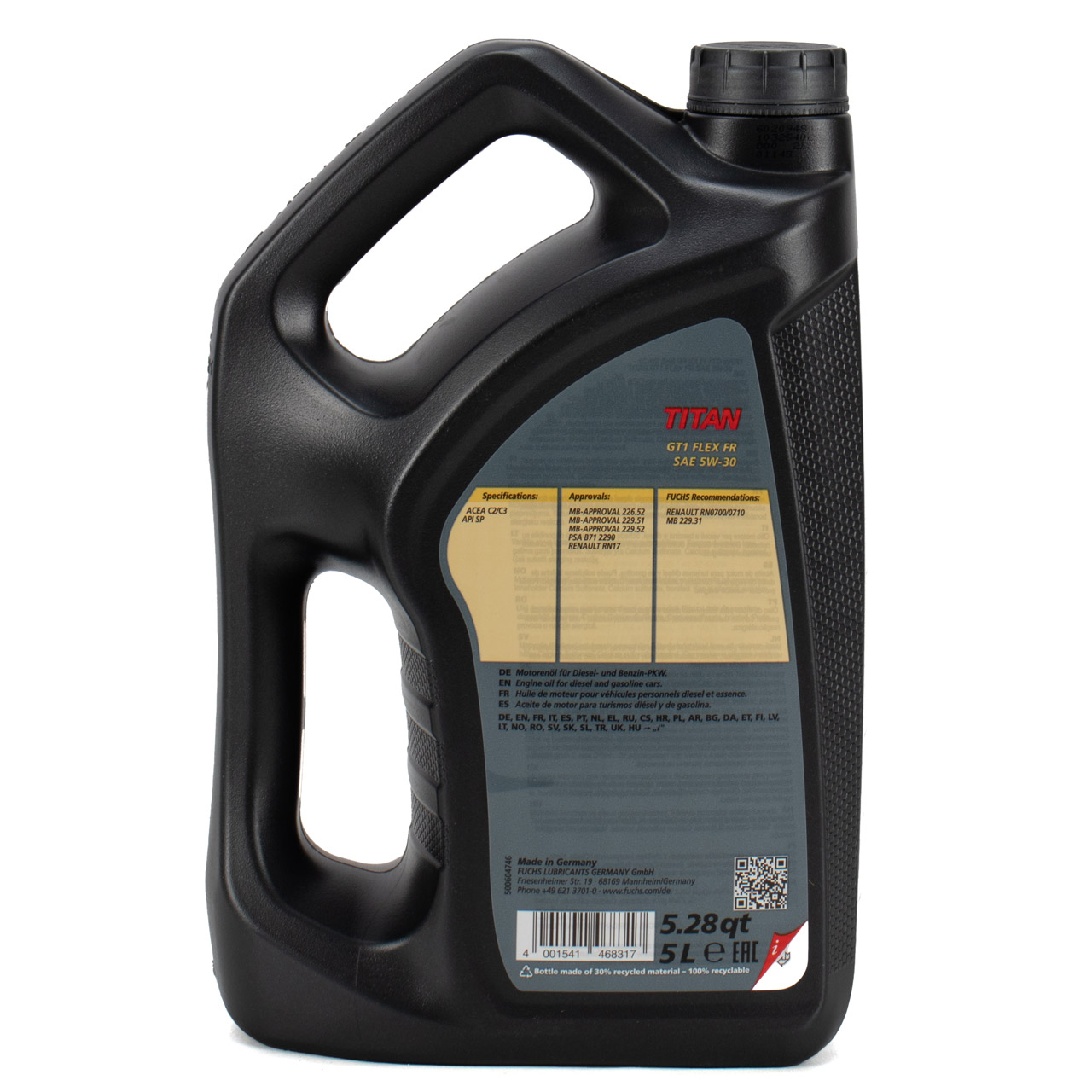 5L 5 Liter FUCHS TITAN GT1 FLEX FR 5W-30 Motoröl MB 229.51/52 PSA B71 2290 RENAULT RN17