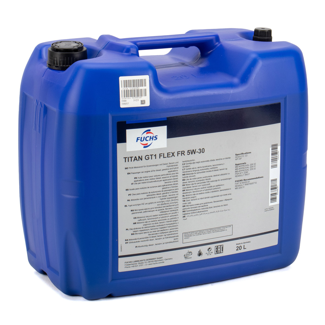 20L 20 Liter FUCHS TITAN GT1 FLEX FR 5W-30 Motoröl MB 229.51/52 PSA B71 2290 RENAULT RN17