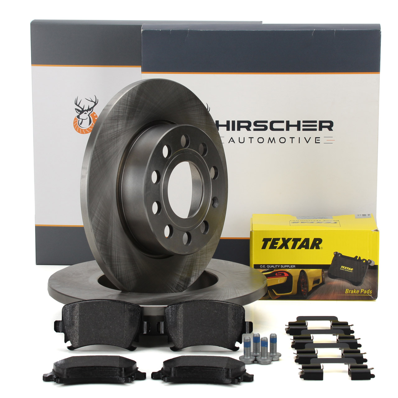 HIRSCHER Bremsscheiben + TEXTAR Bremsbeläge VW Golf 6 Jetta 3 Touran Caddy 3 hinten