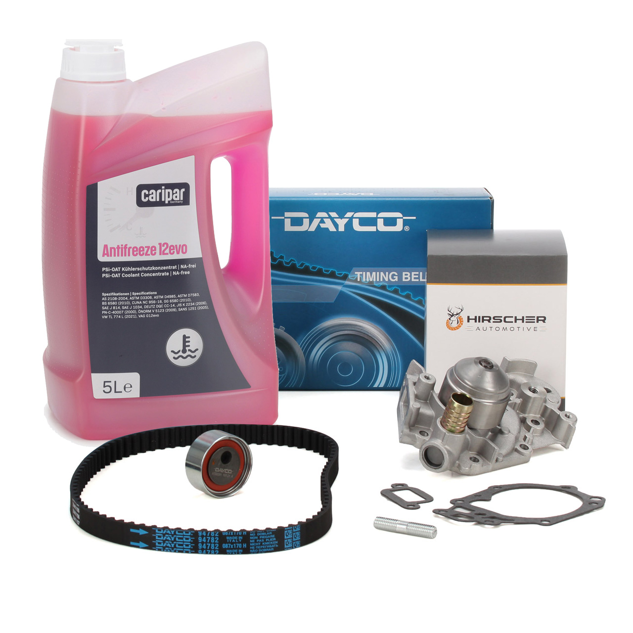 DAYCO Zahnriemensatz + HIRSCHER Wasserpumpe + 5L Frostschutz RENAULT Clio 1 2 Twingo 1 1.2