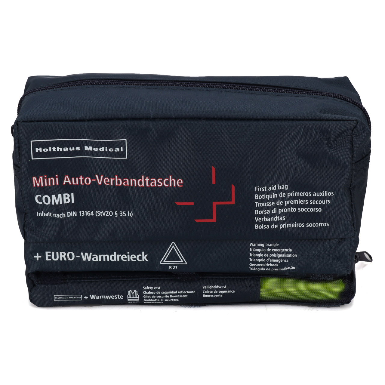 HOLTHAUS 3in1 Erste Hilfe Verbandtasche BLAU (MHD 09.2029) + Warnweste GELB Warndreieck