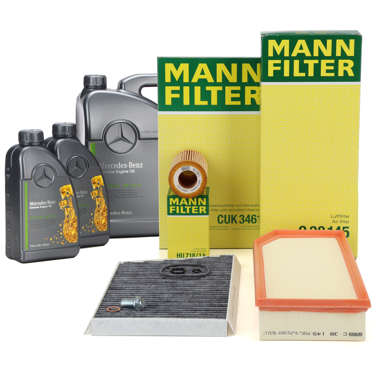 MANN Filterset + 7L ORIGINAL 5W30 MB 229.51 Motoröl MERCEDES W203 S203 OM611 OM612 OM646