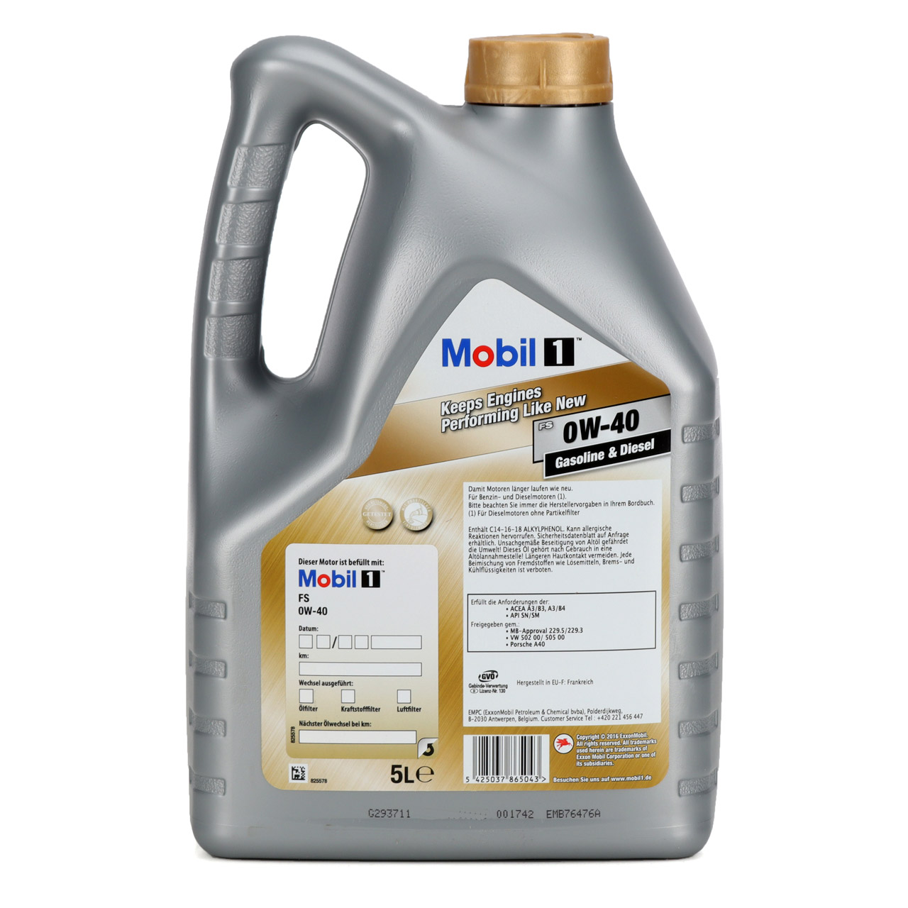 5L 5 Liter Mobil 1 FS Motoröl Öl 0W-40 0W40 MB PORSCHE A40 VW 502.00 505.00