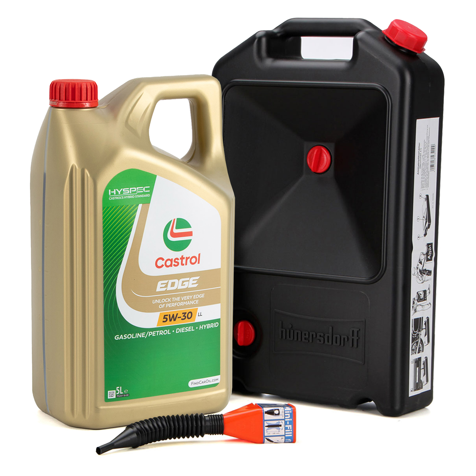 5L 5 Liter CASTROL EDGE 5W-30 LL Motoröl + Einfülltrichter + Auffangwanne