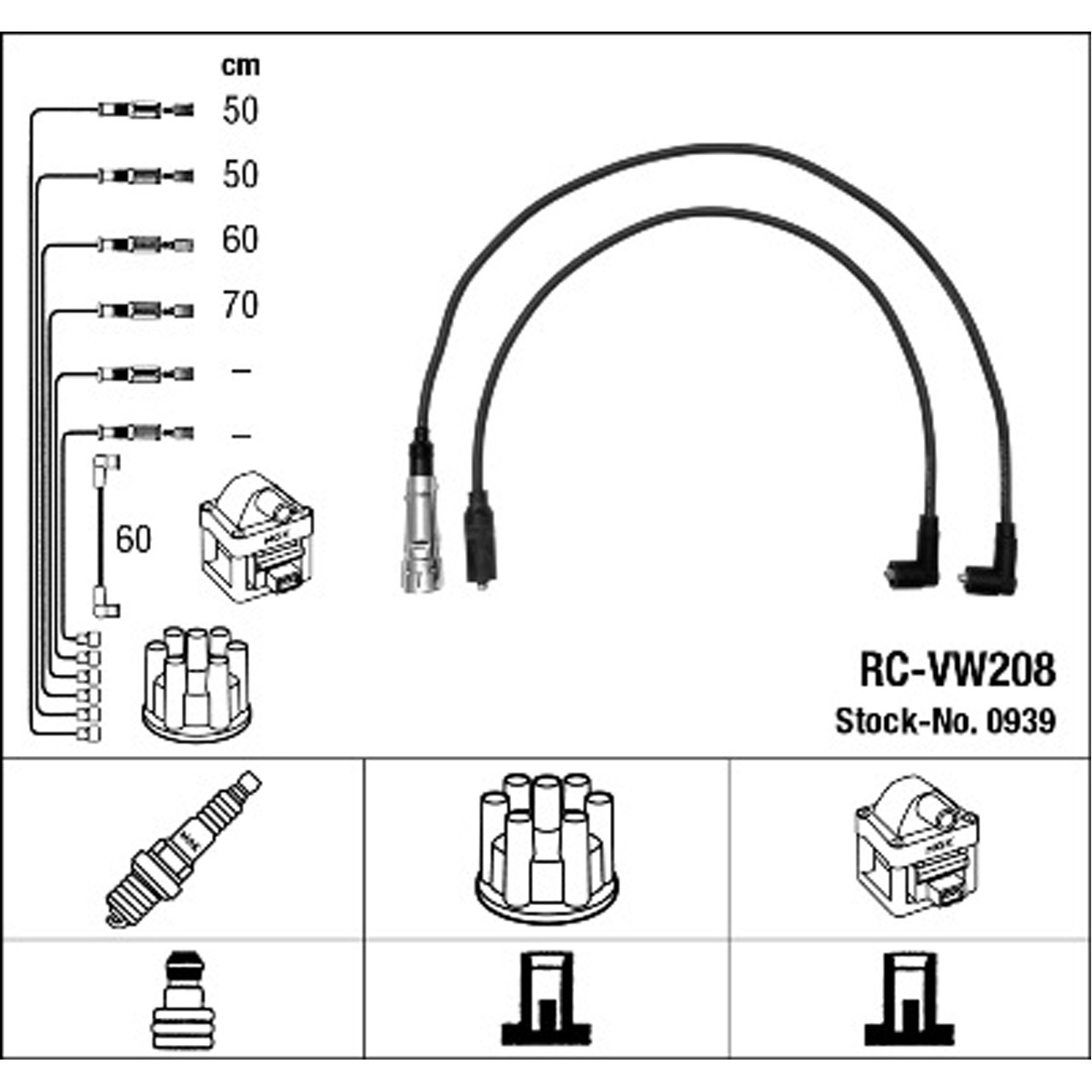 NGK 0939 RC-VW208 Zündkabelsatz Zündleitungssatz