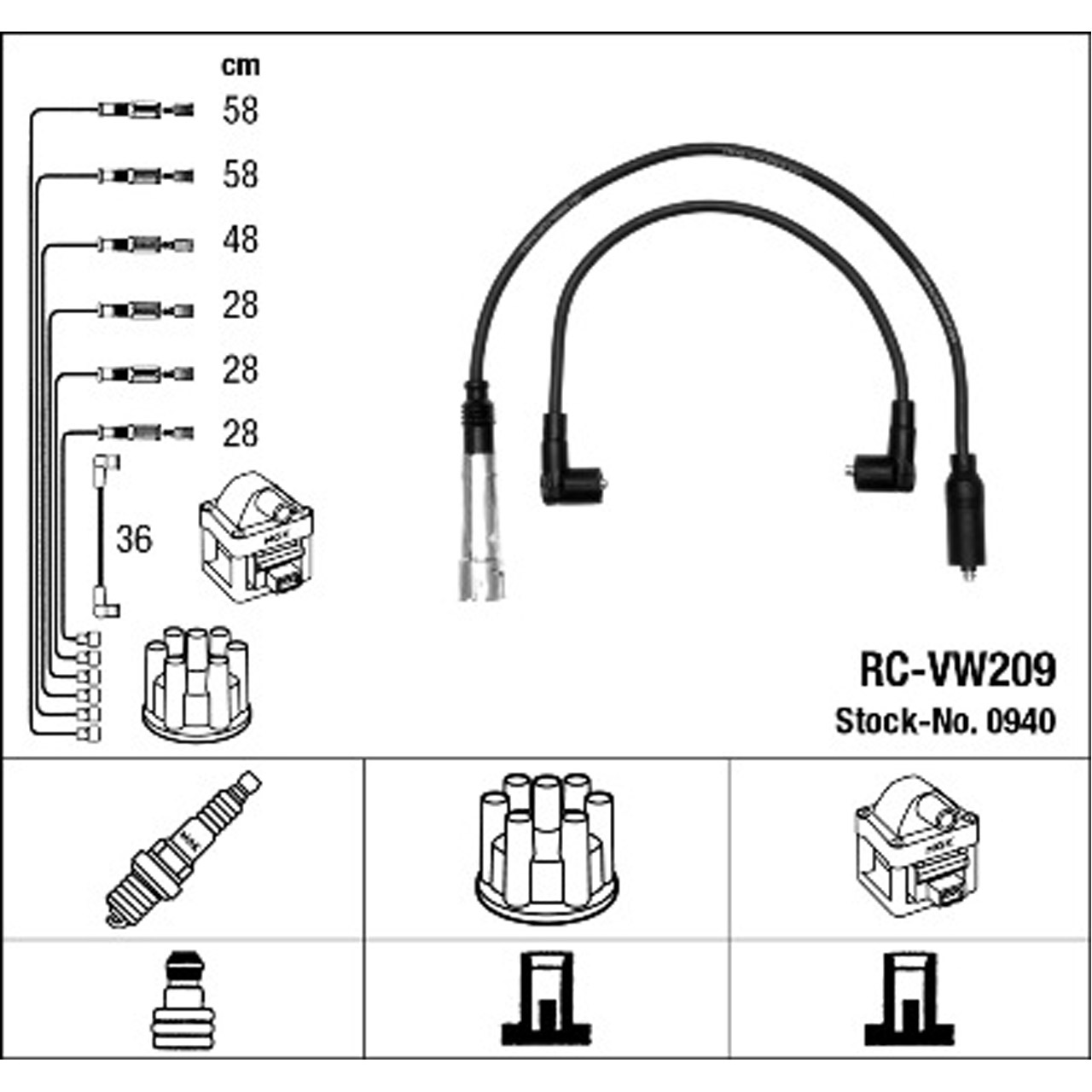 NGK 0940 RC-VW209 Zündkabelsatz Zündleitungssatz