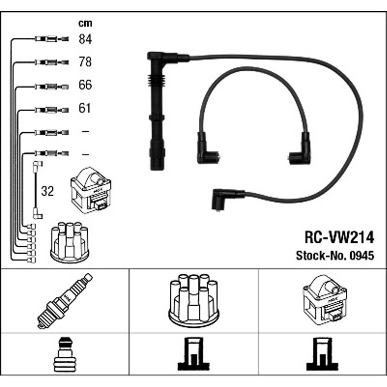 NGK 0945 RC-VW214 Zündkabelsatz Zündleitungssatz