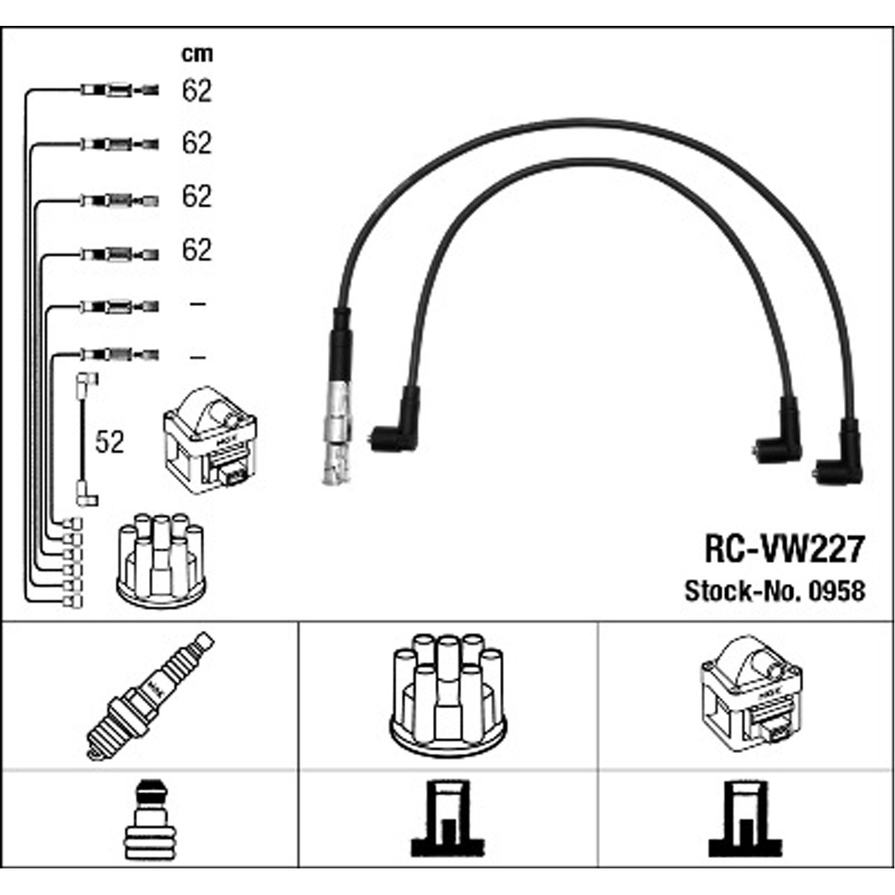 NGK 0958 RC-VW227 Zündkabelsatz Zündleitungssatz