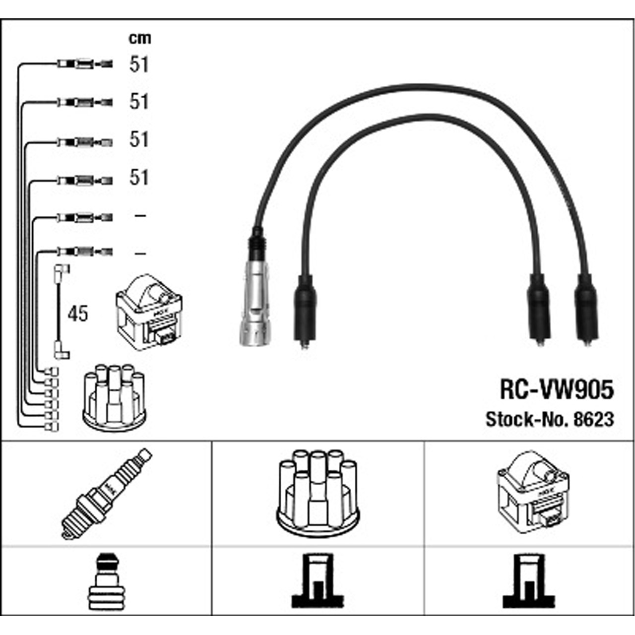 NGK 8623 RC-VW905 Zündkabelsatz Zündleitungssatz