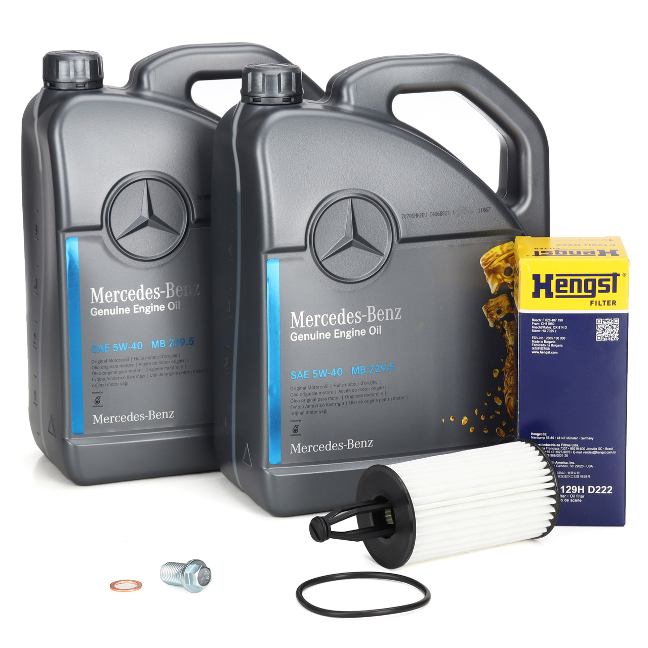 10L ORIGINAL 5W40 MB 229.5 Motoröl HENGST Ölfilter MERCEDES W204 W205 W212 W213 43AMG M276