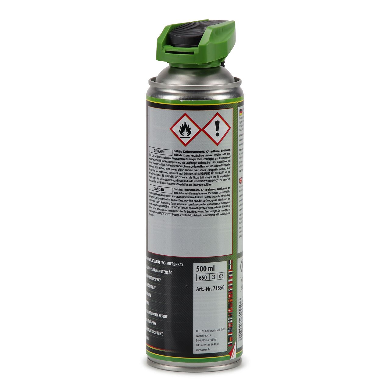 PETEC 71550 Service Haftschmierspray Schmiermittel Haftfett 360° Sprühkopf 500ml