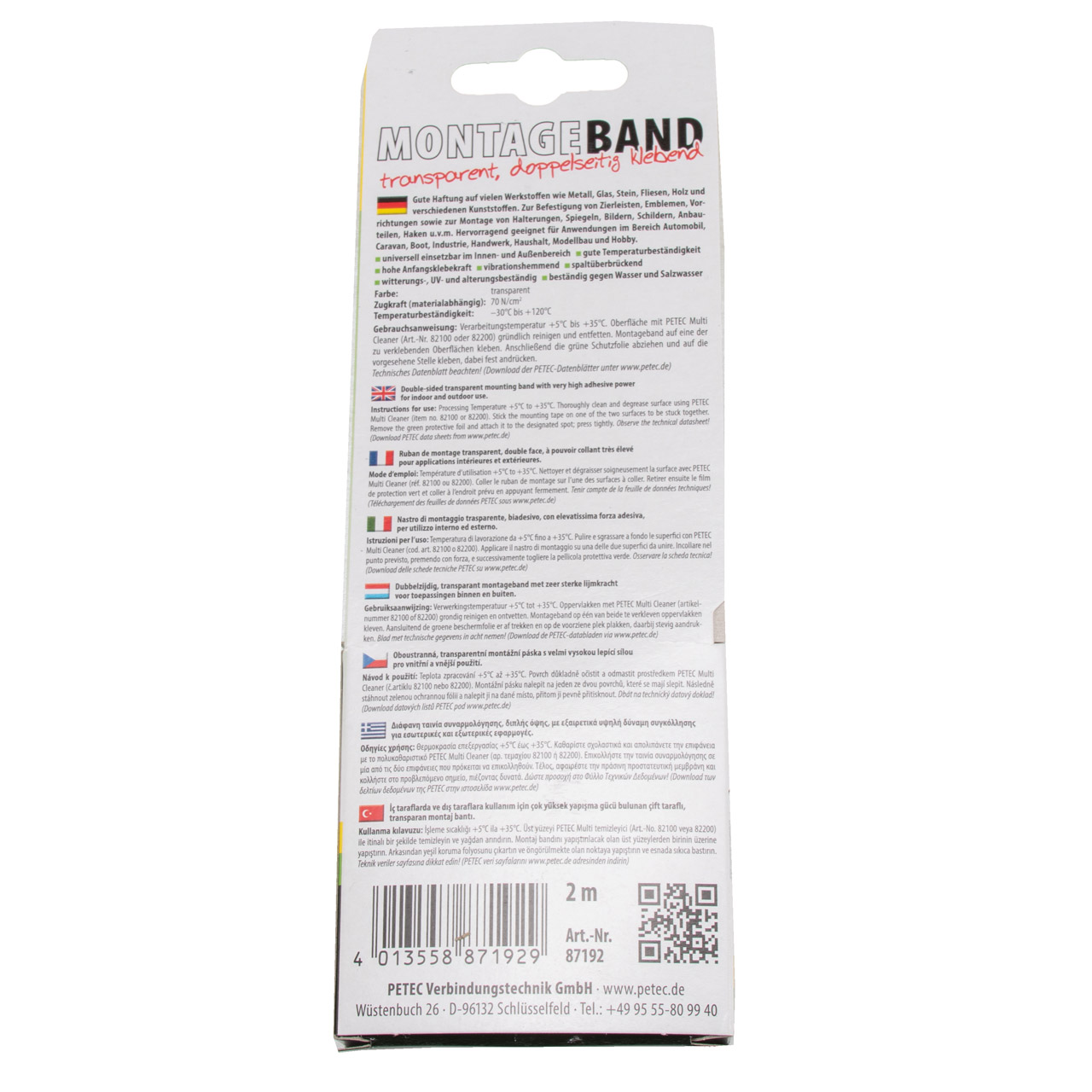 PETEC 87192 Montageband doppelseitig klebend transparent 2mx19mmx0,2mm