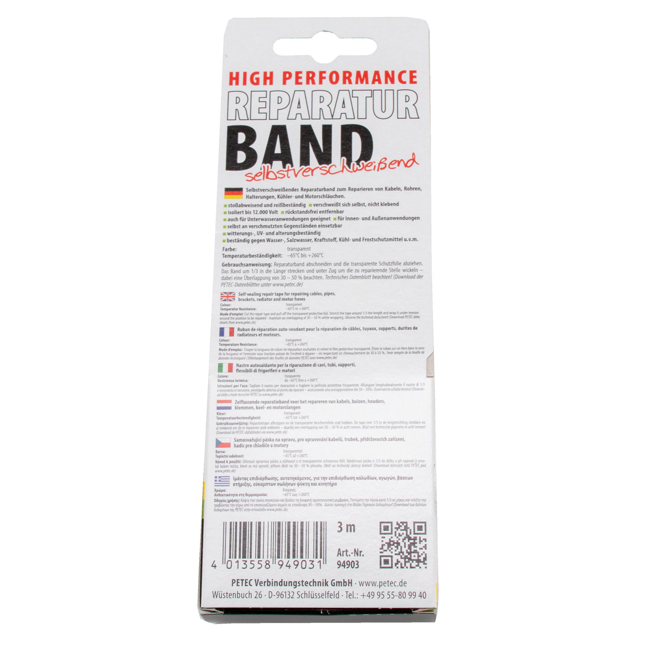 PETEC 94903 Reparaturband High Performance selbstverschweißend 3mx25mmx0,5mm