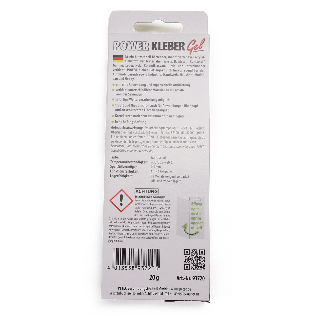 PETEC 93720 POWER Kleber GEL Sekundenkleber Universalkleber dickflüssig 20g