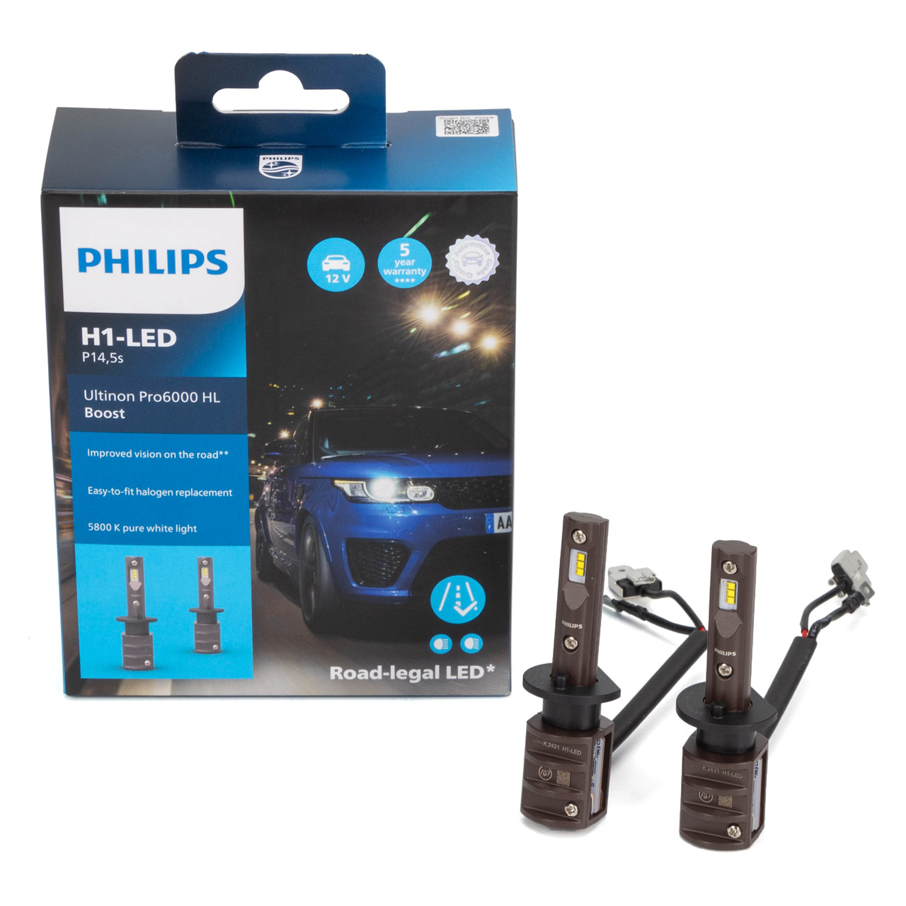 2x PHILIPS Ultinon Pro6000 HL Boost H1 LED mit Straßenzulassung 12V 5.800K