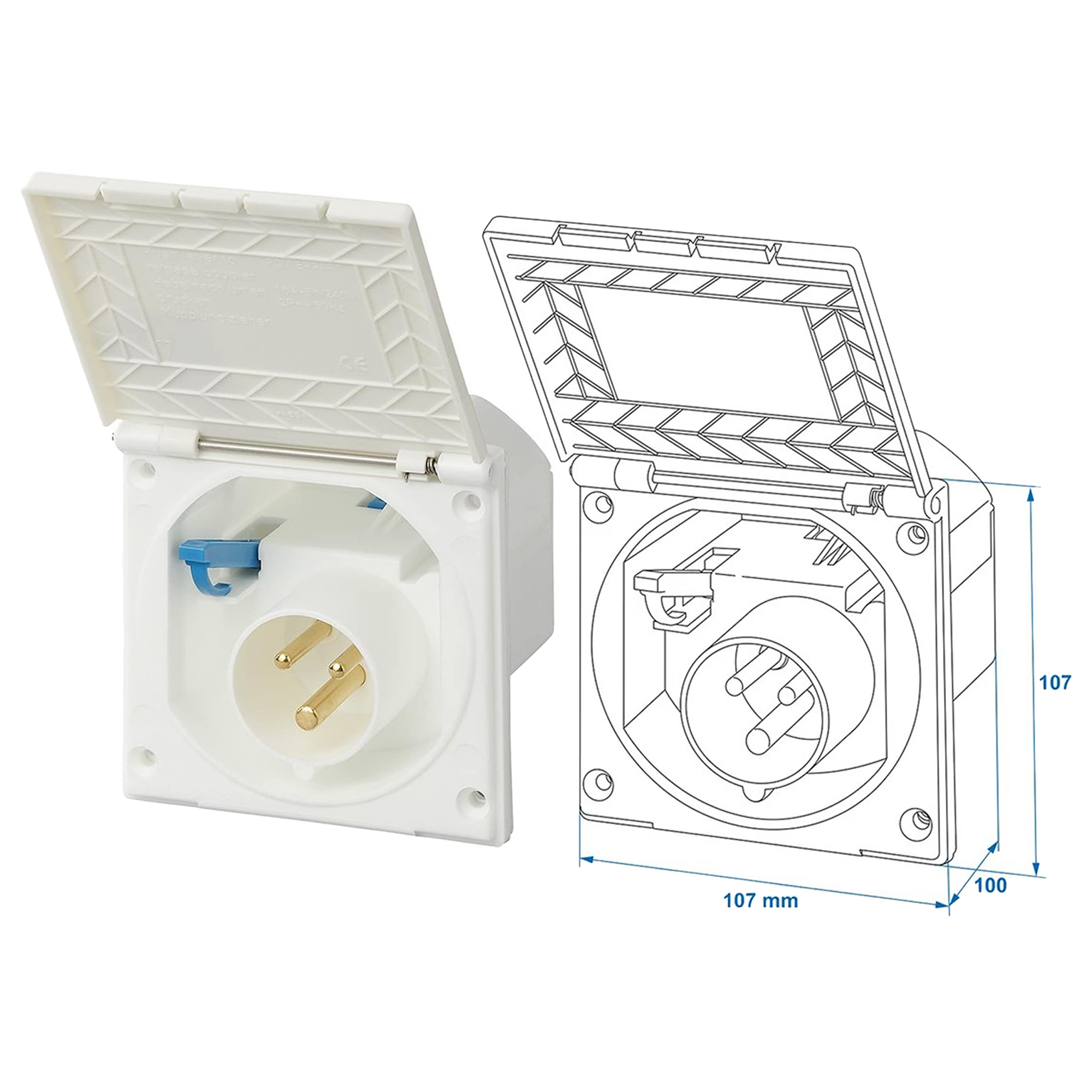 PROPLUS CEE Aussensteckdose Wohnwagen Wohnmobil 220-240V Einspeisung 16A IP44 eckig weiß