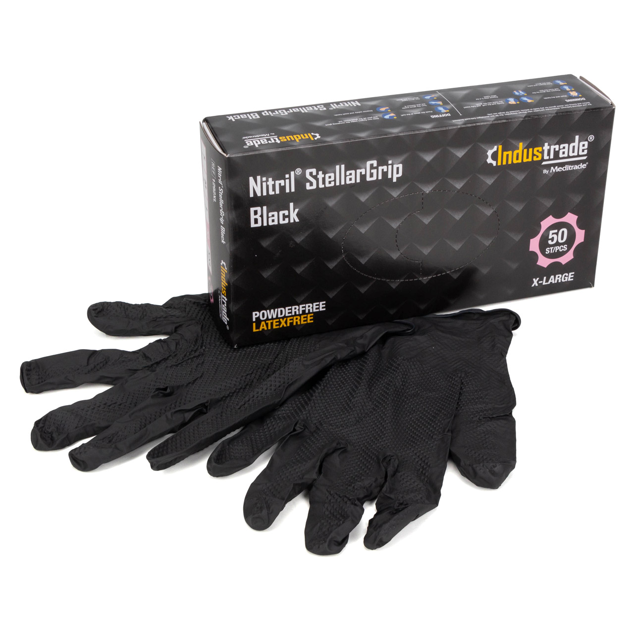 50x Größe 10 / XL Nitril StellarGrip Handschuhe Schutzhandschuhe Diamantstruktur SCHWARZ