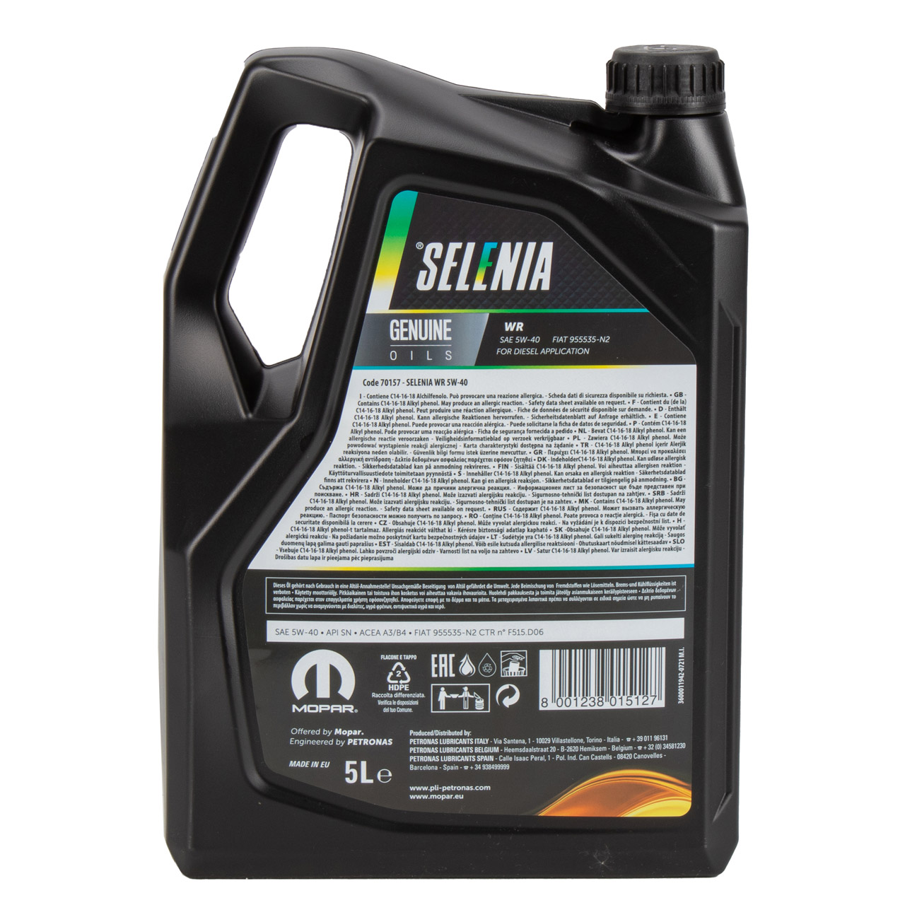 5L 5 Liter PETRONAS SELENIA Motoröl Öl WIDE RANGE WR 5W40 MOPAR FIAT 9.55535-N2