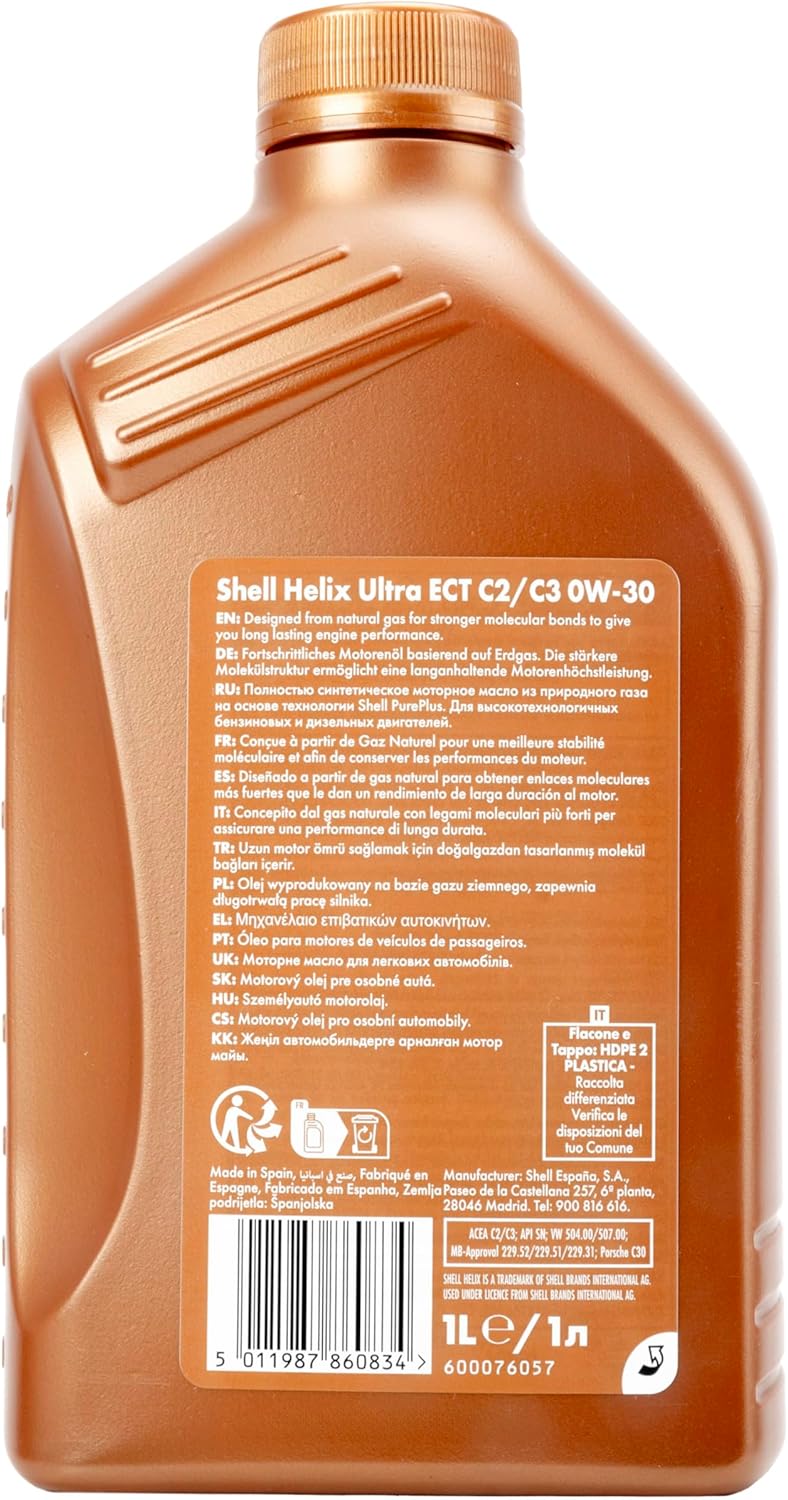 1L 1 Liter SHELL HELIX ULTRA ECT C2/C3 0W30 Motoröl Öl VW 504/507.00 MB 229.52